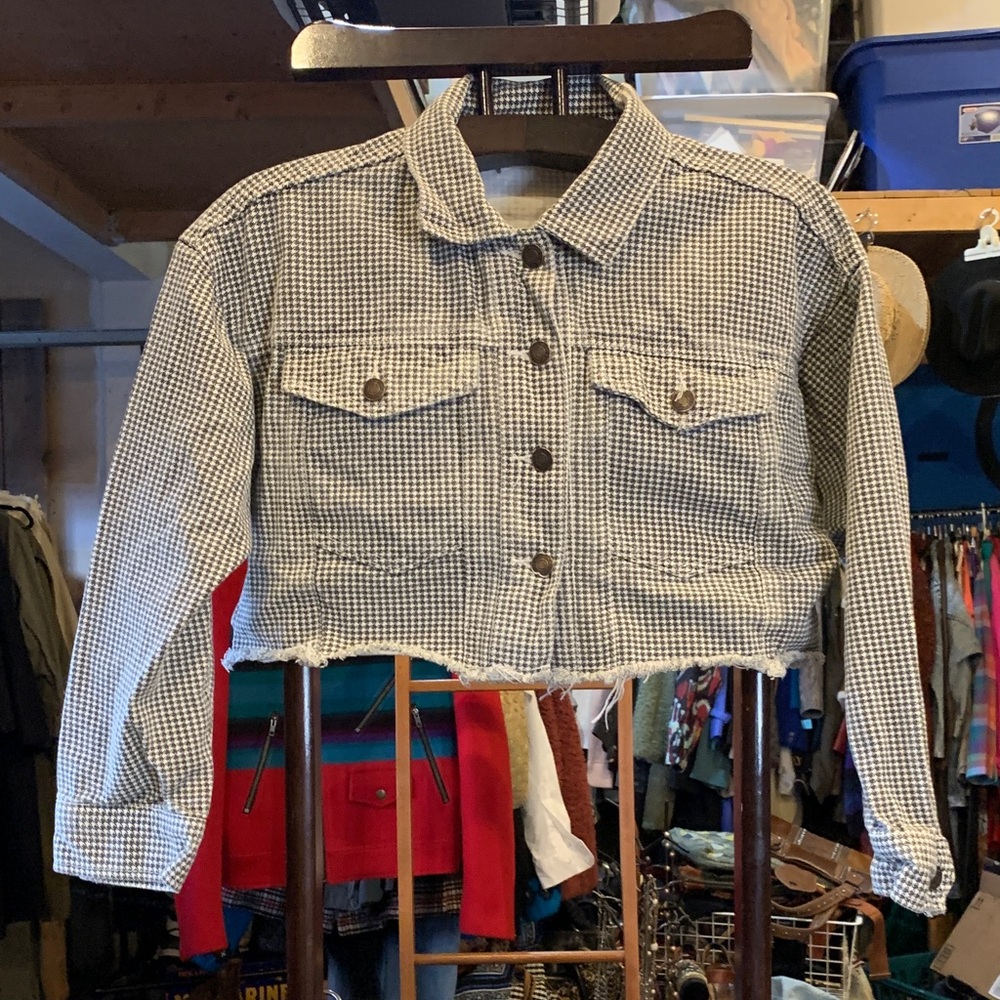 Princess Polly Black and White Checkered Jean Jacket